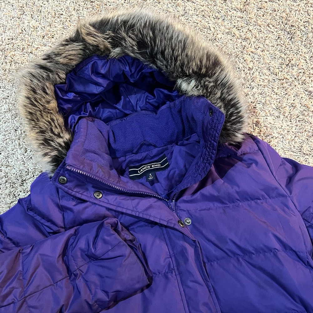 Lands' End Winter Coat Women's Sz S 6-8 Small Purple Zip-up‎ Removable Hood